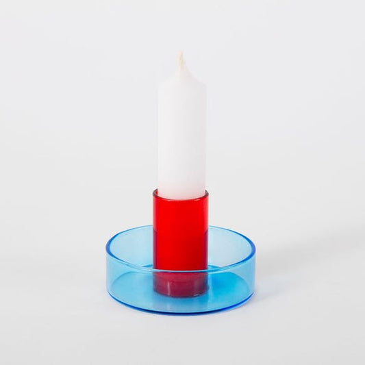 Glass Candlestick Holder - Blue & Red