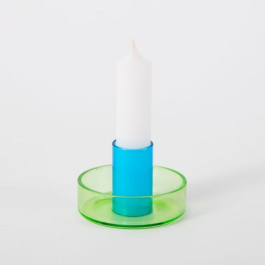 Glass Candlestick Holder - Green & Blue