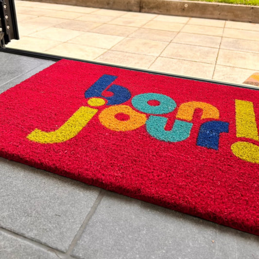 Bonjour! Funky Multicoloured Doormat
