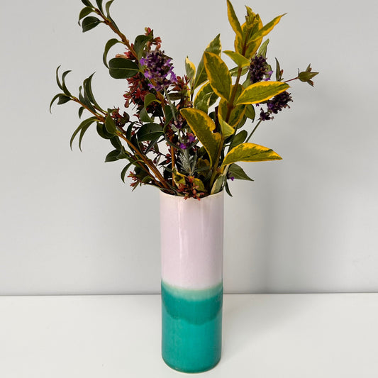 Hand Cast Cylinder Vase - Turquoise & Lilac